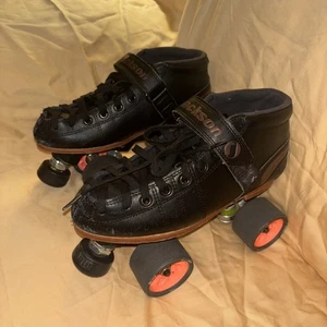Jackson Competitor US 6 Black Brown Quad Roller Skates 38.5 w/ Radar Halo Wheels - Picture 1 of 16