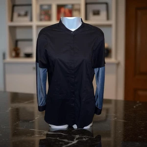 Public School NYC Women's Blouse Silk Button Up Monk Collar Black Size 2 - Picture 1 of 7