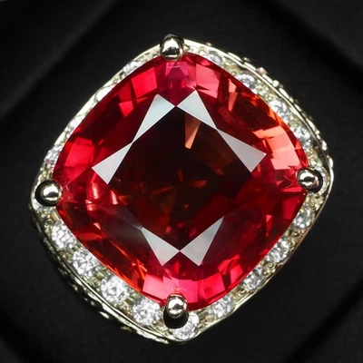 Гламурные кольца-гало ручной работы из стерлингового серебра 925 пробы с оранжевым сапфиром с закатом 16,80 карата - Изображение 1 из 4