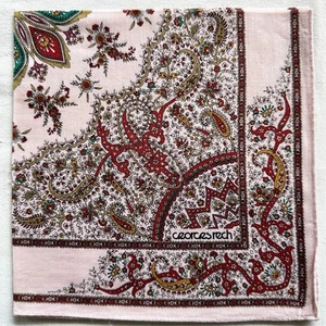 VTG Handkerchief light Pink Cotton Floral Red Brown Flourish Oriental Hanky 17" - Picture 1 of 3