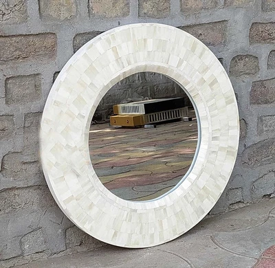 Mother of pearl round wall mirror, 24" round Stone mirror Decor - Image 1 of 4