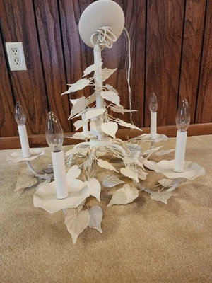 Chandelier Light Fixture - Vintage Shabby Chic Metal w/ Ivy Accents - Image 1 of 2