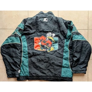 Miami Hurricanes 90 STARTER Puffer 1/2 Pullover Jacke L blk NCAA University Vintage - Bild 1 von 7
