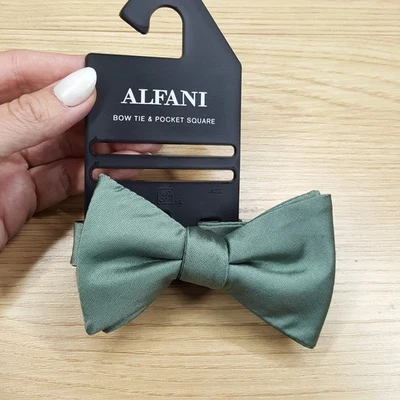 Gravata borboleta masculina ALFANI cetim verde sólido pré-amarrada - Imagem 1 de 3