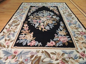 6x9  French Aubusson design Needlepoint Oriental Area Rug Black - Picture 1 of 12