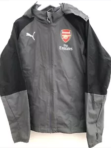 ARSENAL Football Rain Jacket Puma Grey Full Zip Hooded Training Mens Small S - Picture 1 of 9