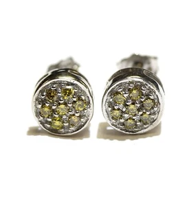 14k Weißgold 0,21ct Behandelt Gelber Diamant Cluster Ohrstecker 2,7g Unikat - Bild 1 von 7