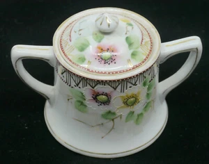 VINTAGE HAND PAINTED JAPANESE PORCELAIN SUGAR BOWL w MORIAGE DECORATION - Picture 1 of 5