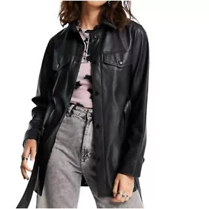 NWT Rebecca Minkoff Vegan Leather Belted Shirt Jacket, M - Picture 1 of 12