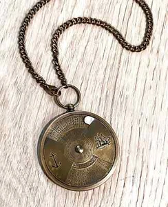 Large 50 Year Perpetual Calendar Necklace Antique Brass Nautical Vintage Style - Picture 1 of 2