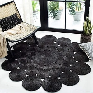 Jute Rug Reversible Round Scalloped Home Decor Area Rug Braided Modern Carpet - Picture 1 of 25