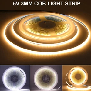 Ultra Thin 3mm COB LED Strip Light 12V Flexible Room Lamp Tape 400Leds/m Linear - Picture 1 of 18