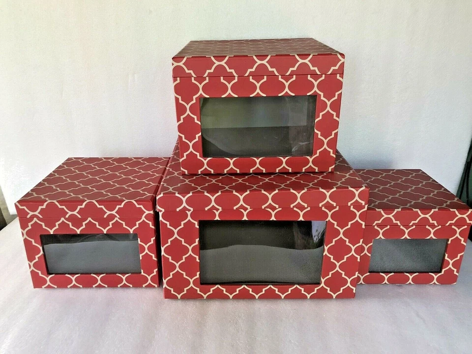 Container Store 4 box Set China Dishes STORAGE Windows & Hinged Lids - Nesting - Image 1 of 4