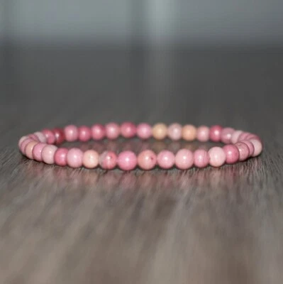 Natural Rhodonite Stone Dainty Bracelet 4mm Pink Gemstone Healing Bracelet Gift - Image 1 of 4