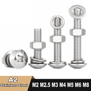 A2 Stainless Steel Phillips Truss Machine Screws Bolts Hex Nuts & Washers M2-M8 - Picture 1 of 109