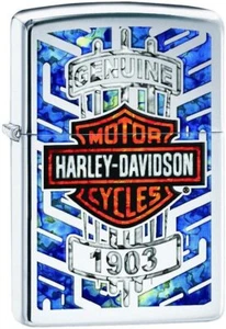 Zippo Lighter 29159 - Harley Davidson Motor Cycles Genuine 1903 Emblem Chrome - Picture 1 of 6