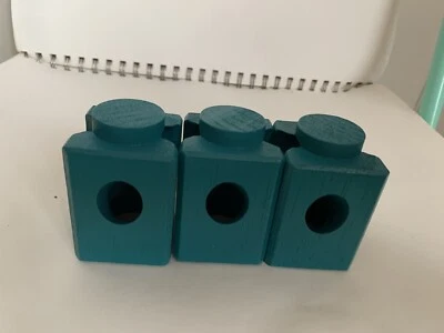 Hape Quadrilla Wooden Marble Run Replacement Lot Of 3 Turquoise Blocks - Image 1 of 3