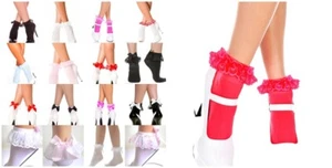 LADIES WOMENS GIRLS SEXY 50'S VINTAGE OPAQUE FRILLY LACE TOP BOBBY SOCKS SOX O/S - Picture 1 of 30