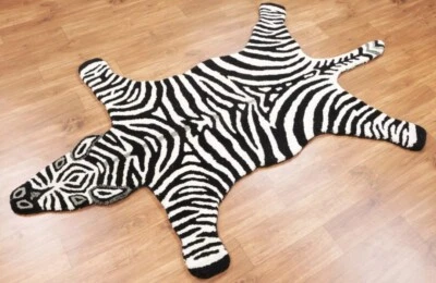 Alfombras cebra 2x3 pies hechas a mano 100 % lana acolchadas a mano para decoración del hogar Foto 1 de 4