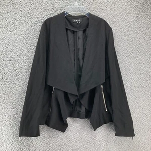 DKNY Cascade-Lapel Open-Front Short Jacket Size 10 Black Zippers Pockets - Picture 1 of 18