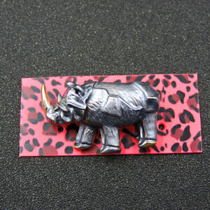 New Silver Enamel Cute Rhinoceros Charm Betsey Johnson Animal Brooch Pin Gift