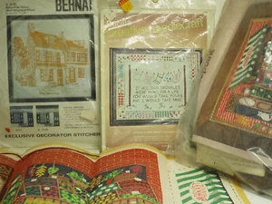 3 Needlepoint kits yarn Bucilla marketplace # 4932 Sampler# 1812 Benat # 9149 - Picture 1 of 12