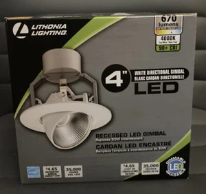 Lithonia Lighting 4" Gimbal LED 4000k Cool White 670 Lumens Dimmable 35,000hrs - Picture 1 of 3