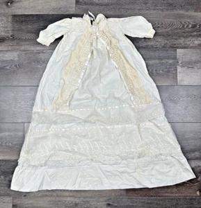 Antique Infant Christening Baby Gown Baptism Crochet Lace Cream Vintage - Picture 1 of 15