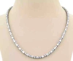 12 Ct 14k White Gold Plated Emerald Cut Diamond Lab Created Tennis Necklace 20" - Picture 1 of 5