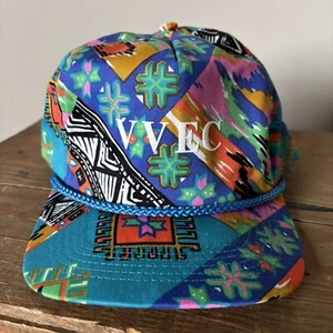 Vintage Colorful Tribal Aztec Trucker Hat All Over Geometric Print Strapback 90s - Picture 1 of 13