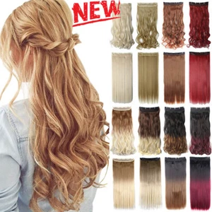 Mega Thick Curly Clip In Hair Extensions 3/4 Head Synthetic 5 Clips In Hairpiece - Picture 1 of 52