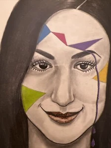 Arte de pared firmado bonita dama imagen arte impresión fiesta cara dibujo retrato - Imagen 1 de 9