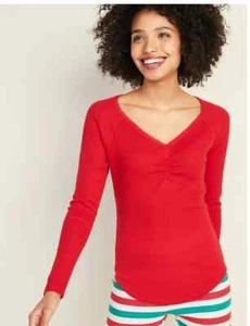 Old Navy Thermal knit lace slim fit Trim V-neck Top pajama sleep t-shirt lounge - Picture 1 of 1