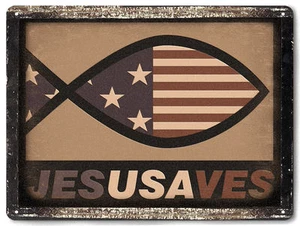 JESUS SAVES flag Metal Sign USA patriotic religious vintage style WALL decor 653 - Picture 1 of 1
