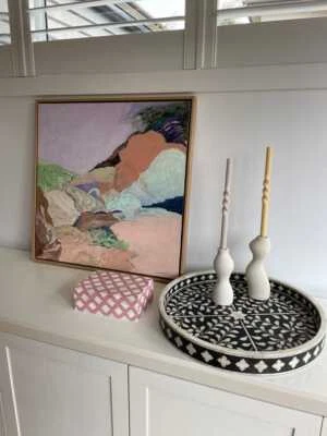 Mother pearl inlay tray round breakfast tray coffee table tray, decorative tray - Image 1 of 4