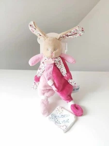 Doudou Plat Poupi Lapin Beige Blanc Rose Framboise Fleur Attache Tétine Baby Nat - Photo 1/7