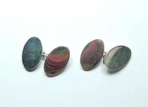 Gemelos de plata esterlina ovalados lisos para caballeros - plata 925 pulida - Imagen 1 de 4