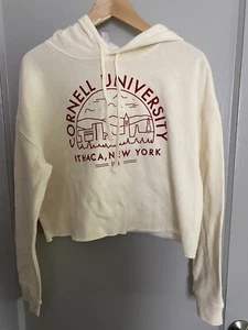 Cornell University Ithaca NY Ivory Cropped Hoodie Sweater Roll Hem Womens Sz M - Bild 1 von 4