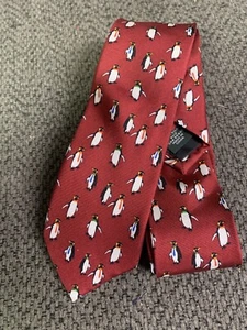 New Boys J. Crew Penguin Print Red Silk Tie - Picture 1 of 4