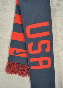 USMNT USA Soccer Scarf Nike Fringed Red Blue Soft 7 x 56 in Striped Heavyweight - Picture 1 of 9