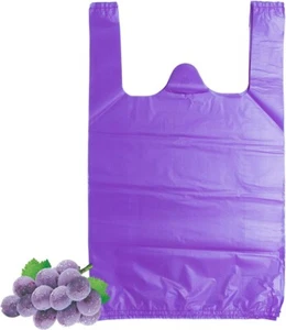 12x20 inch Plastic T Shirt Bags with Handles - Multi-Use Grocery Bags - Purple - Picture 1 of 7