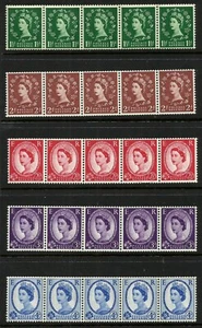 Great Britain 1956-1965 Wilding Coil 5 x Strip of 5 MNH - Picture 1 of 1