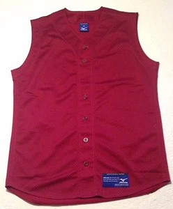 MIZUNO BASEBALL SOFTBALL SLEEVELESS SHIRT JERSEY BUTTON Burgundy Size XS - Picture 1 of 3