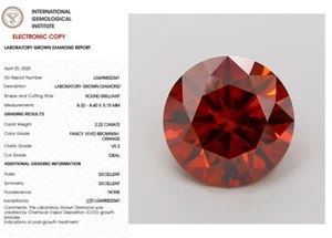 2.22 Round Lab Grown Diamond Engagement Ring IGI Fancy Vivid Brownish Orange VS2 - Picture 1 of 10