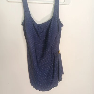 Traje de baño vintage para mujer Robby Len azul dorado lunares de una pieza talla 14 EE. UU. Foto 1 de 4