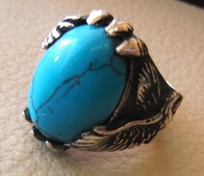 Joyería de sello turca hecha a mano con piedras preciosas turquesa águila para hombre MR#345 Foto 1 de 3