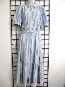 "NEW" MAX STUDIO / ORG $178 🌸 SIZE LARGE==BLUE STRIPED / BELTED MAXI DRESS - Picture 1 of 7