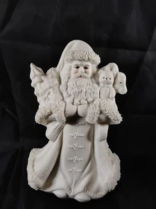 K's Collection Porcelain Winter Santa w/ Bell & Teddy Bear 6" w/SparkleFur. 88G - Picture 1 of 7