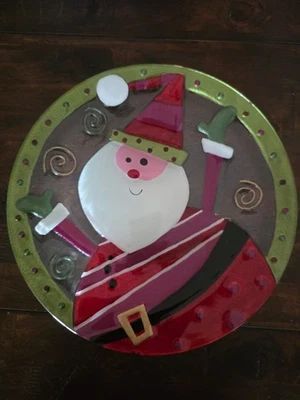 Santa Claus Glass Fusion Plate Platter, Lori Siebert for Silvestri,  12” - Image 1 of 3
