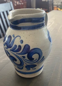 Cobalt Blue Pottery Salt Glazed Pitcher 6" - Picture 1 of 8
